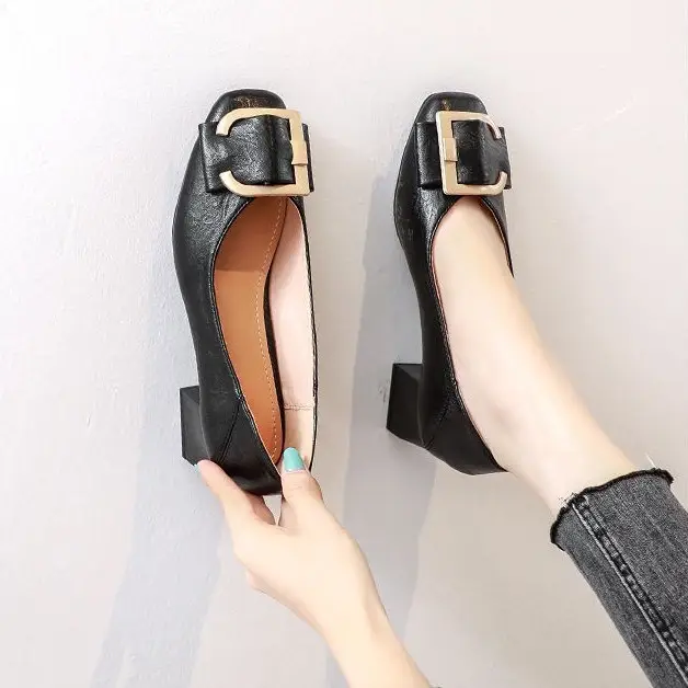 Square-Toe Spring and Autumn Shoes for Women 2026 Summer New French Style Elegant Socialite Mid-Heel Chunky Heel Shoes Shallow High-Heeled Shoes for Women - Image 3