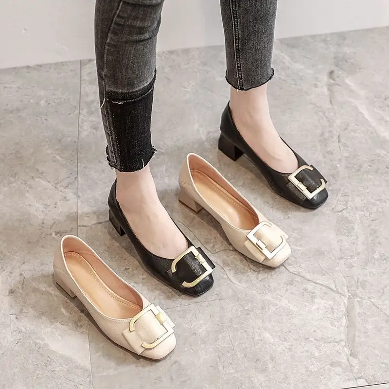 Square-Toe Spring and Autumn Shoes for Women 2026 Summer New French Style Elegant Socialite Mid-Heel Chunky Heel Shoes Shallow High-Heeled Shoes for Women - Image 5