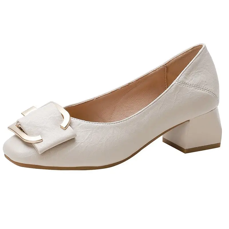 Square-Toe Spring and Autumn Shoes for Women 2026 Summer New French Style Elegant Socialite Mid-Heel Chunky Heel Shoes Shallow High-Heeled Shoes for Women - Image 6
