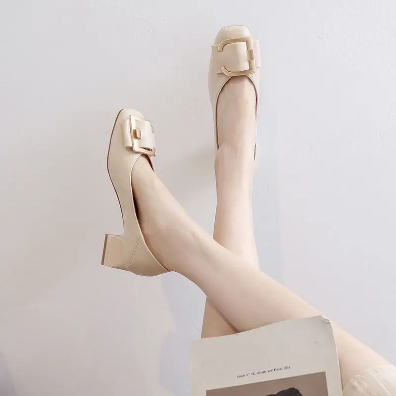 Square-Toe Spring and Autumn Shoes for Women 2026 Summer New French Style Elegant Socialite Mid-Heel Chunky Heel Shoes Shallow High-Heeled Shoes for Women — feature 1