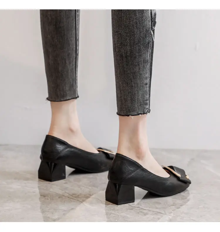Square-Toe Spring and Autumn Shoes for Women 2026 Summer New French Style Elegant Socialite Mid-Heel Chunky Heel Shoes Shallow High-Heeled Shoes for Women — feature 11