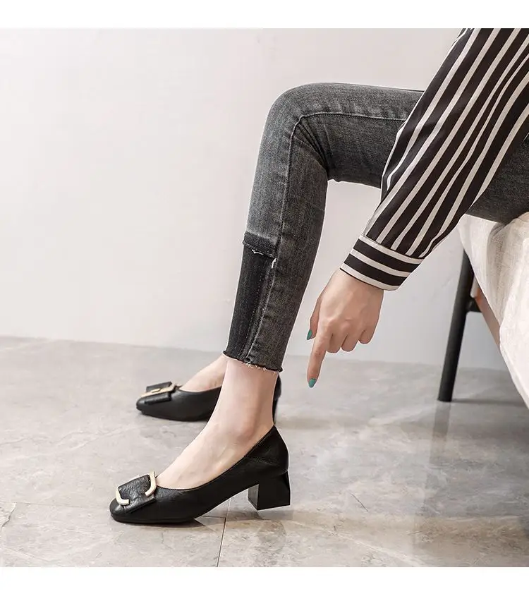 Square-Toe Spring and Autumn Shoes for Women 2026 Summer New French Style Elegant Socialite Mid-Heel Chunky Heel Shoes Shallow High-Heeled Shoes for Women — feature 12