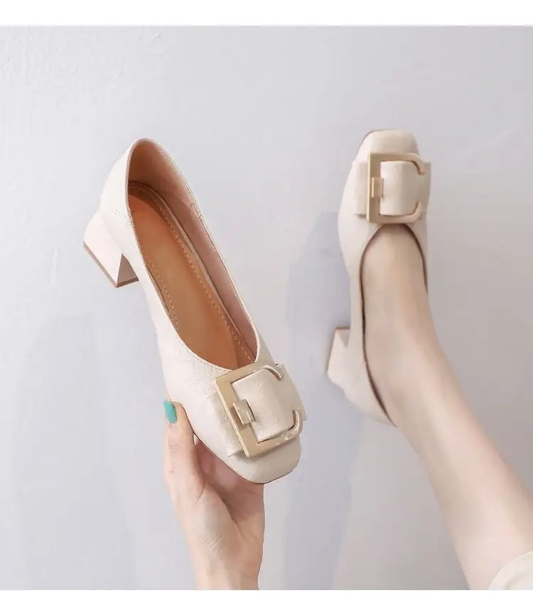 Square-Toe Spring and Autumn Shoes for Women 2026 Summer New French Style Elegant Socialite Mid-Heel Chunky Heel Shoes Shallow High-Heeled Shoes for Women — feature 7