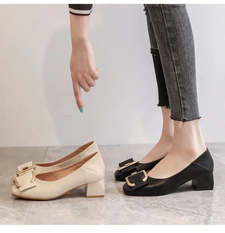 Square-Toe Spring and Autumn Shoes for Women 2026 Summer New French Style Elegant Socialite Mid-Heel Chunky Heel Shoes Shallow High-Heeled Shoes for Women — feature 9