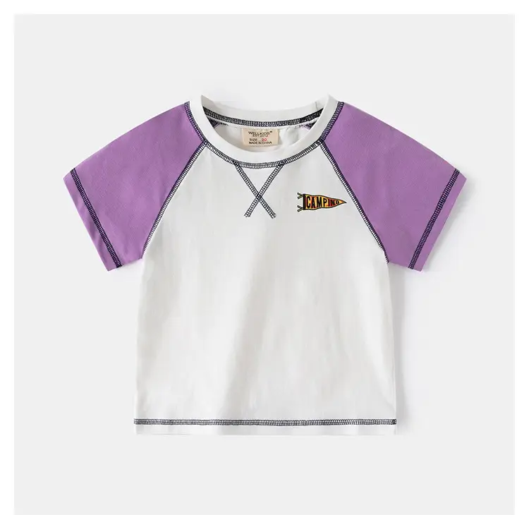 2025 Boys Color-Matching Round Neck T-Shirt with Olive Green Sleeves — feature 10