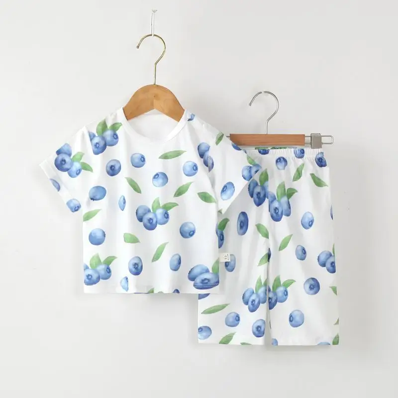 Children's Summer Pure Cotton Thin Home Clothes Men's Treasure Short-sleeved suit Girls' Air-conditioning Clothes Infant Pants Pajamas Set