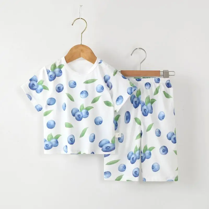 Children's Summer Pure Cotton Thin Home Clothes Men's Treasure Short-sleeved suit Girls' Air-conditioning Clothes Infant Pants Pajamas Set