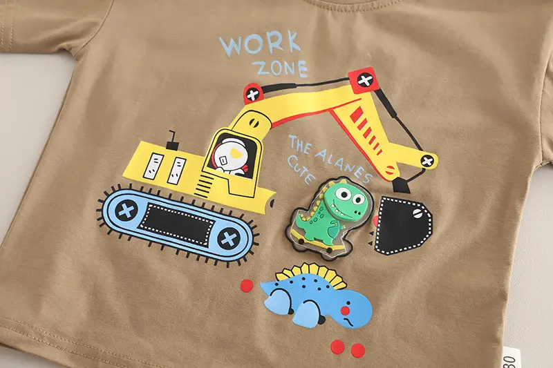 Kids New Arrival Excavator Dinosaur T-Shirt Brown Denim Shorts — feature 10