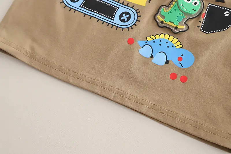 Kids New Arrival Excavator Dinosaur T-Shirt Brown Denim Shorts — feature 11
