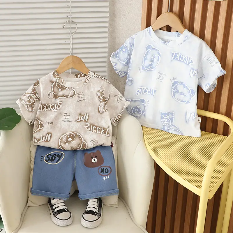 Kids Bear Print T-Shirt Shorts Set Summer Wear