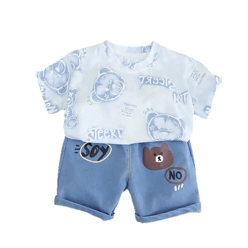 Kids Bear Print T-Shirt Shorts Set Summer Wear