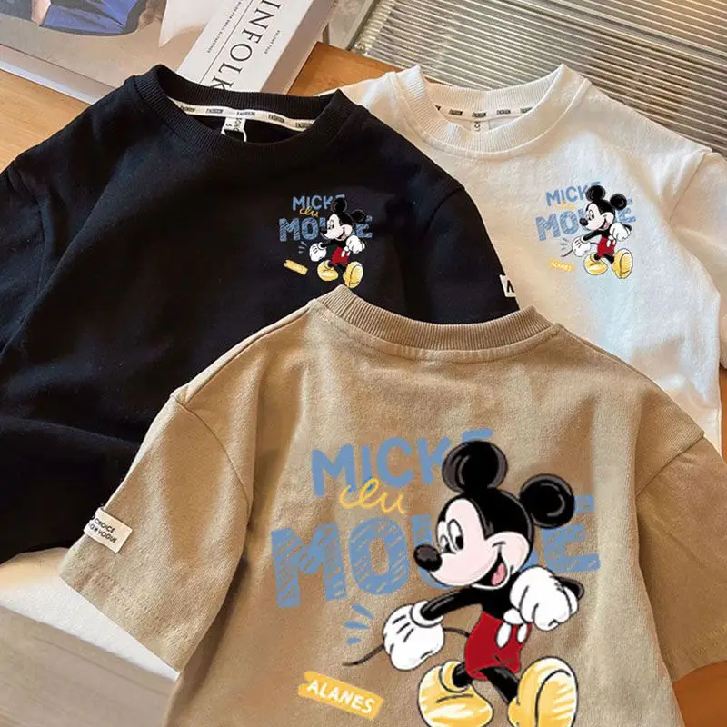 Boys Cotton Cartoon T-Shirt Black White Brown - Image 2