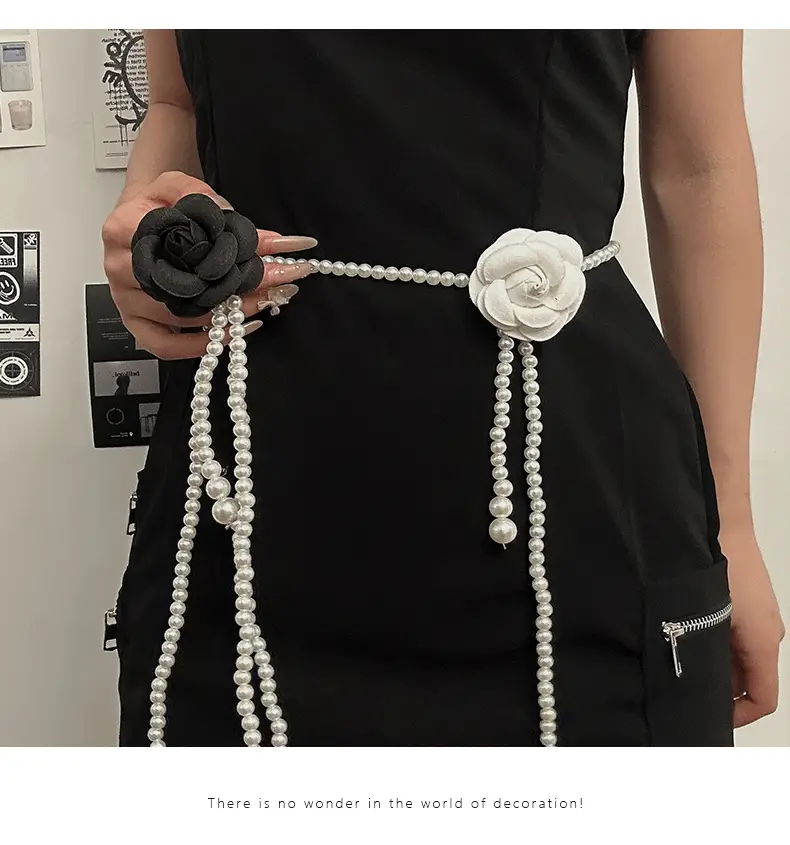 Black Pearl Flower Waist Belt for Women — feature 3