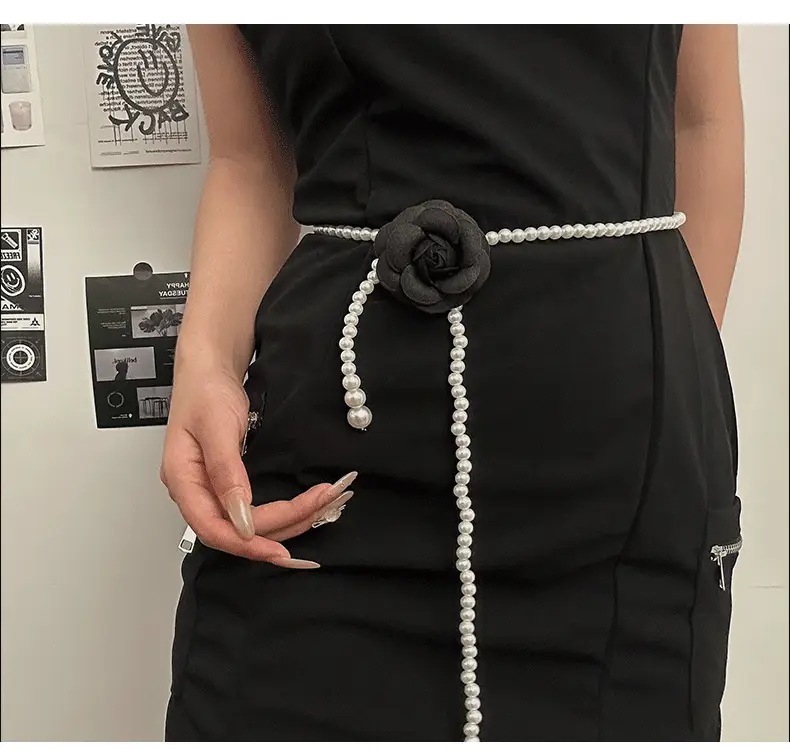 Black Pearl Flower Waist Belt for Women — feature 5