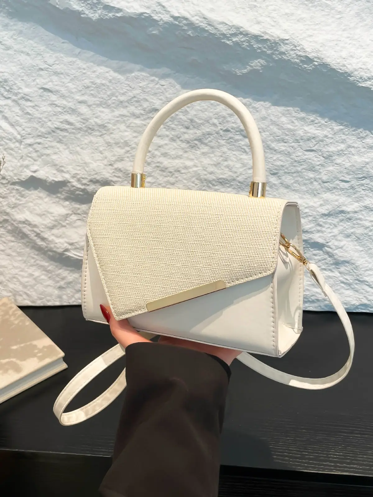 White Square Handheld Bag for Women - Image 6
