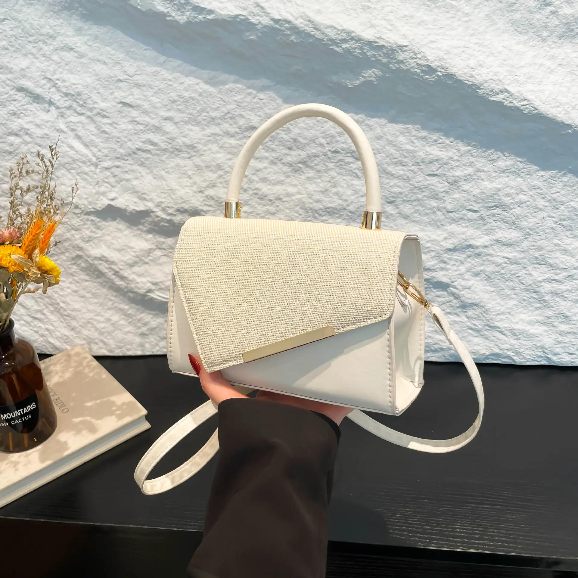 White Square Handheld Bag for Women - Image 2