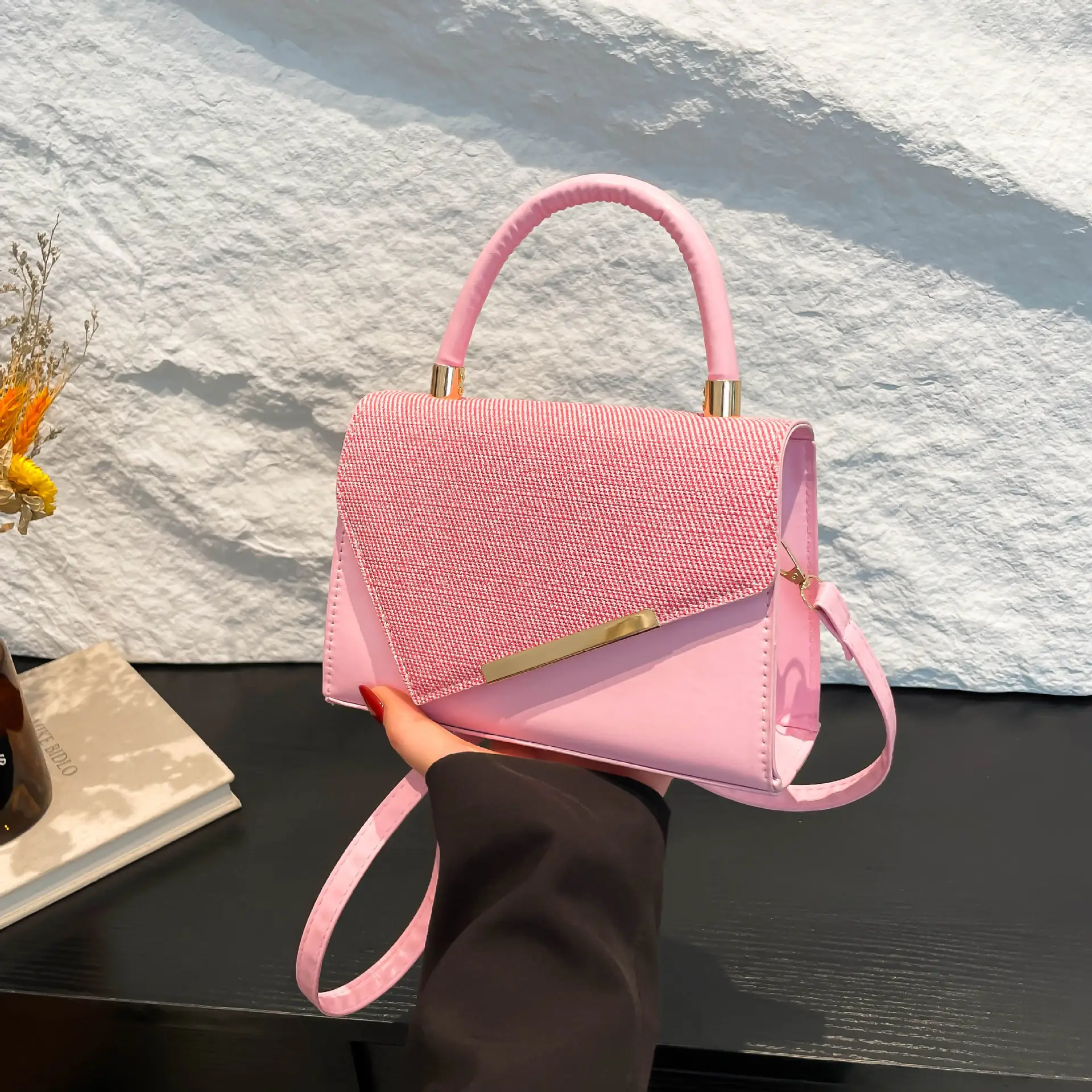 White Square Handheld Bag for Women - Image 4