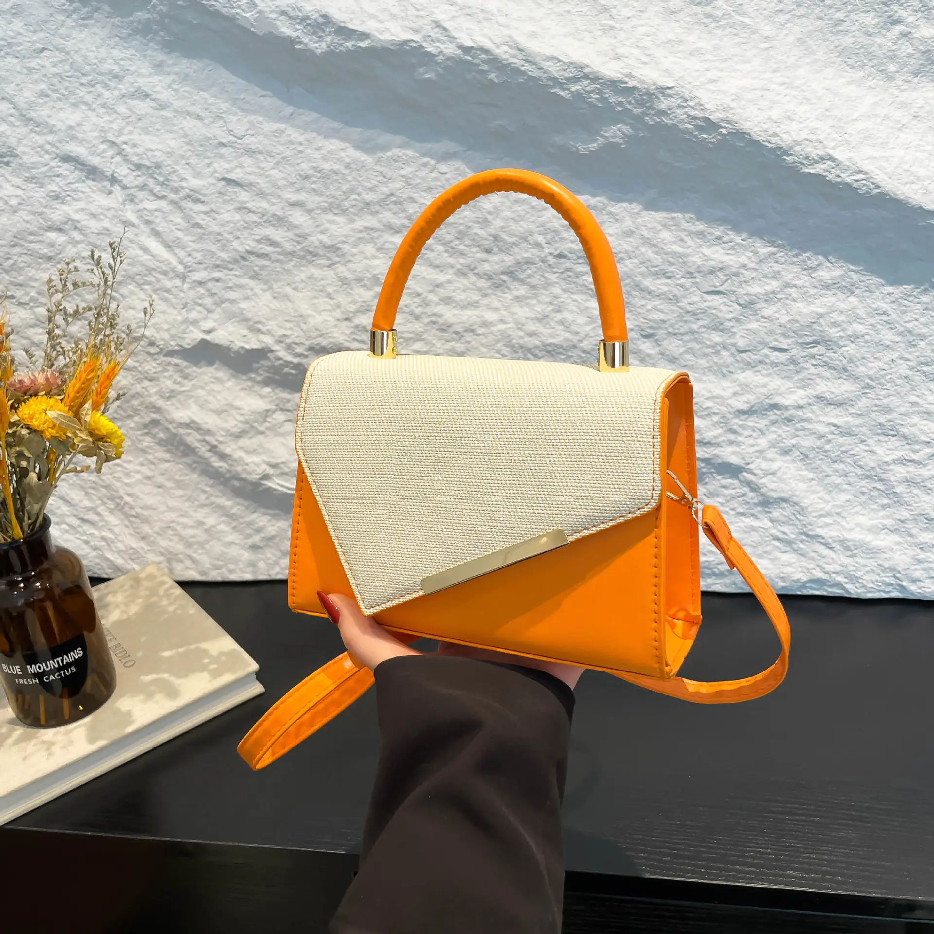 White Square Handheld Bag for Women - Image 5