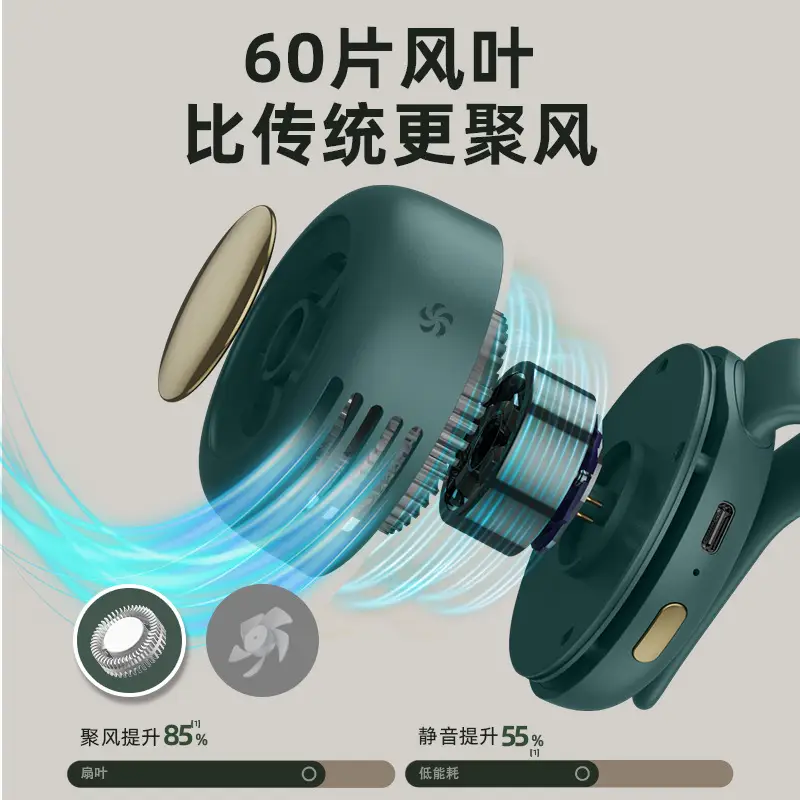 Mf019 Small Cyclone Bladeless Fan USB Charging Hanging Neck Small Fan Mini Waist Hanging Portable Mini Flap Pocket Pants - Image 7