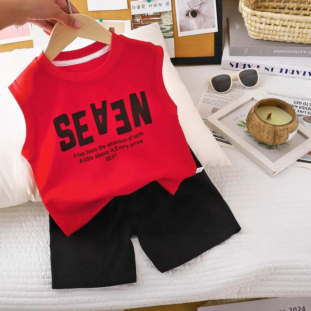 Kids Cotton Vest Suit White Black Summer Shorts — feature 11