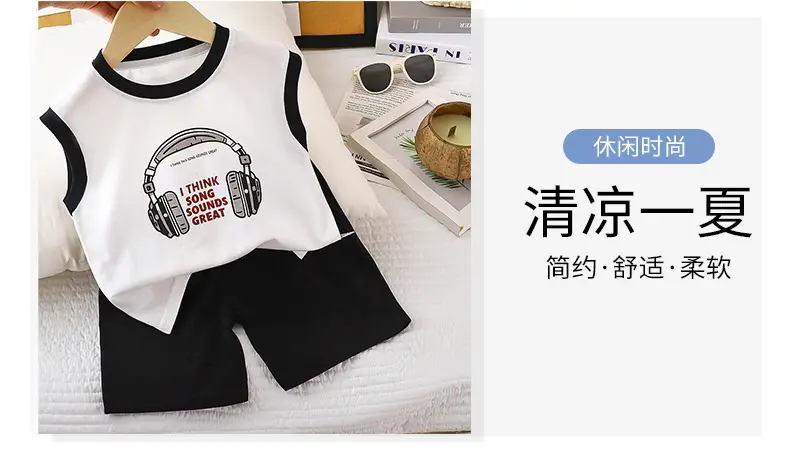 Kids Cotton Vest Suit White Black Summer Shorts — feature 8
