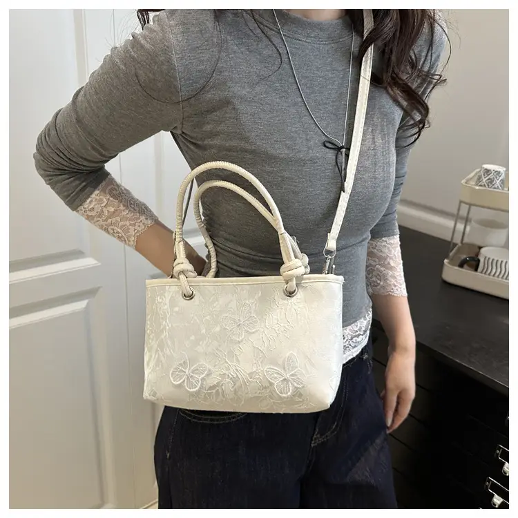 Pink Embroidered Textured Handbag for Women — feature 17