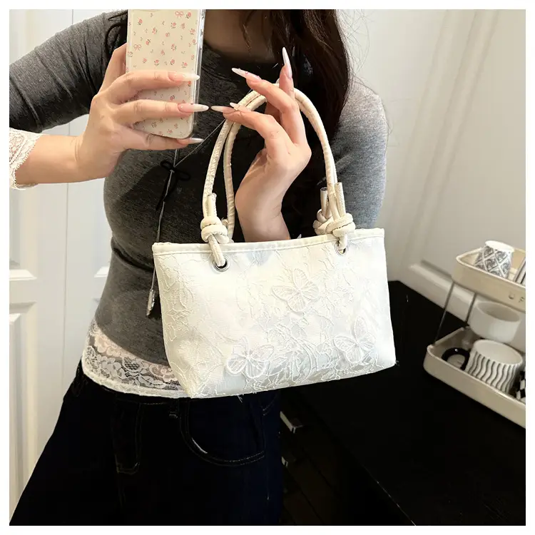 Pink Embroidered Textured Handbag for Women — feature 19
