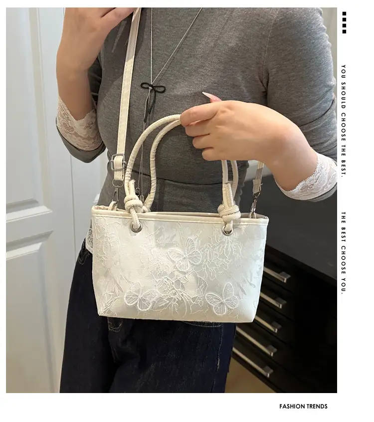Pink Embroidered Textured Handbag for Women — feature 2