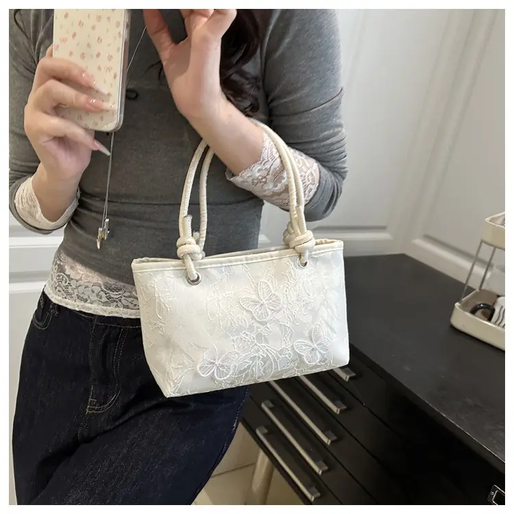 Pink Embroidered Textured Handbag for Women — feature 20