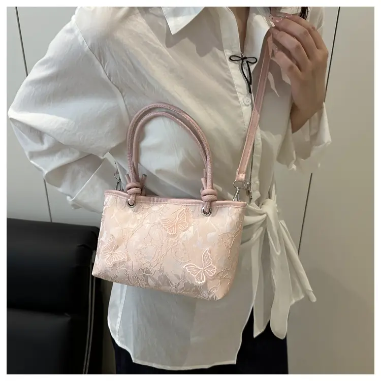 Pink Embroidered Textured Handbag for Women — feature 21