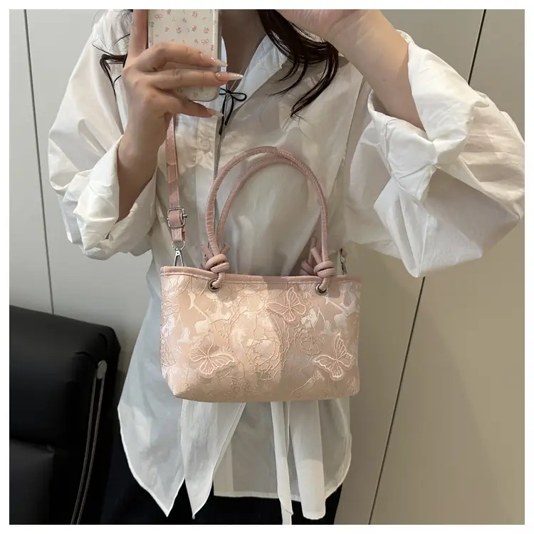Pink Embroidered Textured Handbag for Women — feature 23