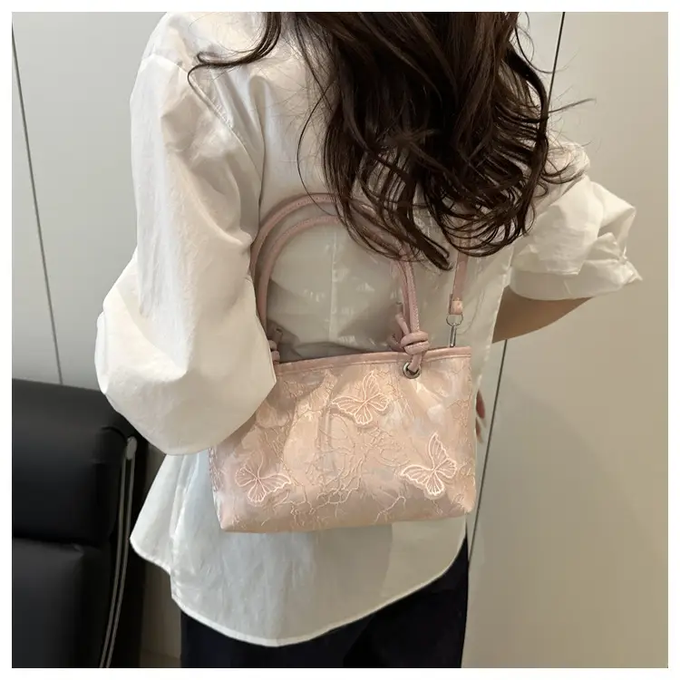 Pink Embroidered Textured Handbag for Women — feature 24