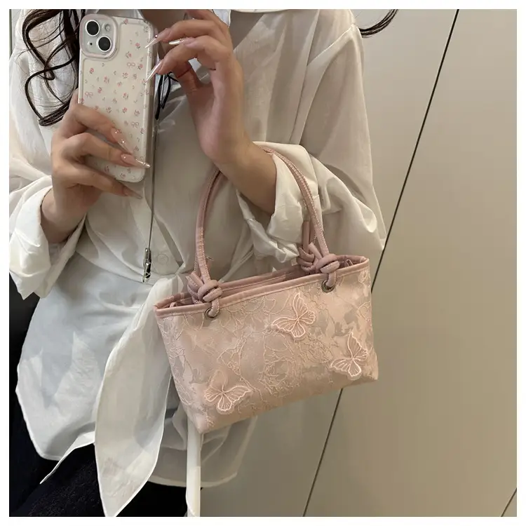 Pink Embroidered Textured Handbag for Women — feature 26