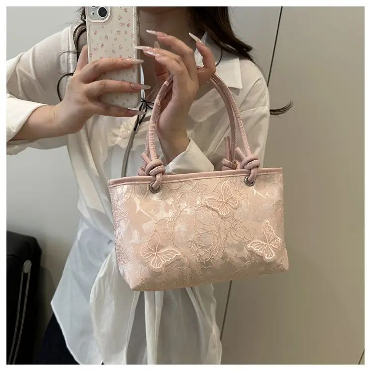 Pink Embroidered Textured Handbag for Women — feature 27