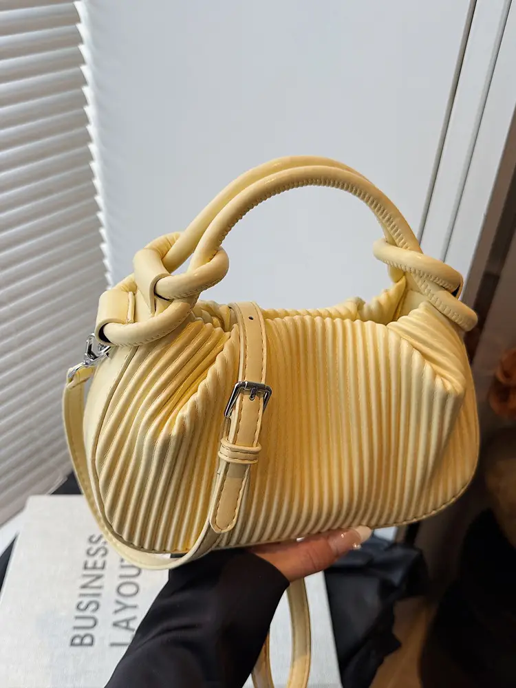 Women Pleated Handbag Yellow 2025 Summer - Image 7