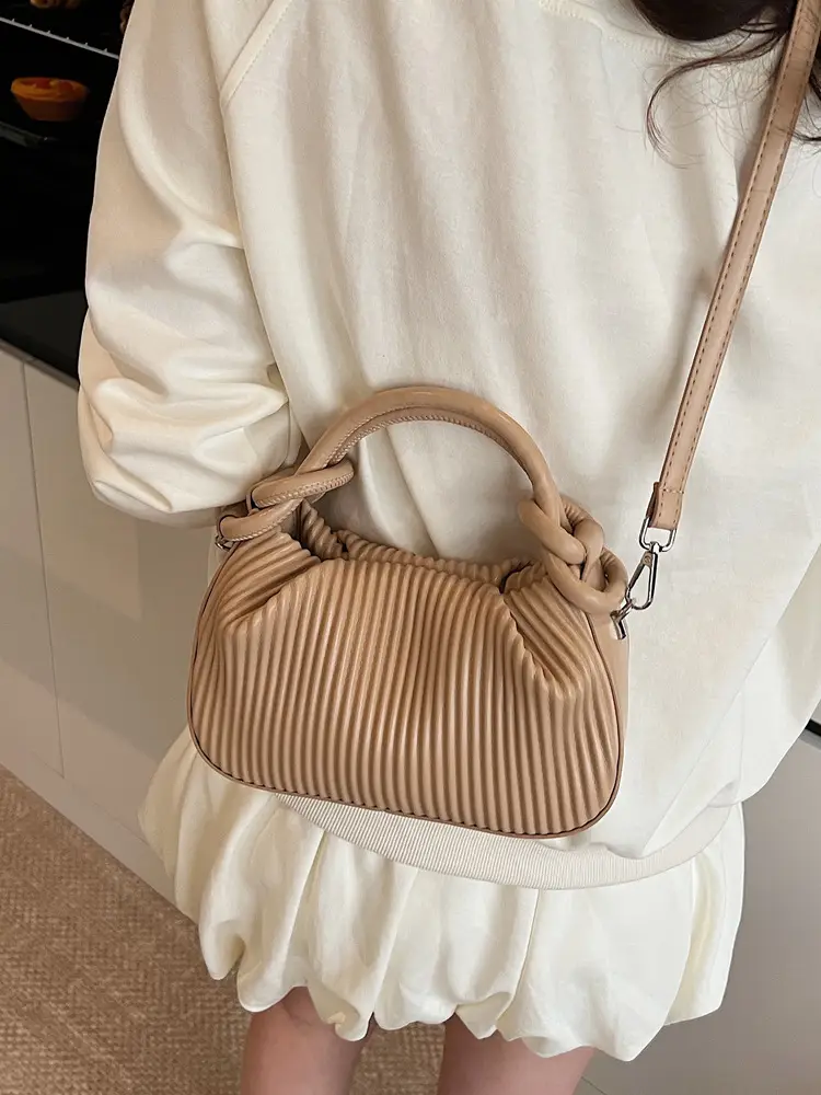 Women Pleated Handbag Yellow 2025 Summer - Image 8