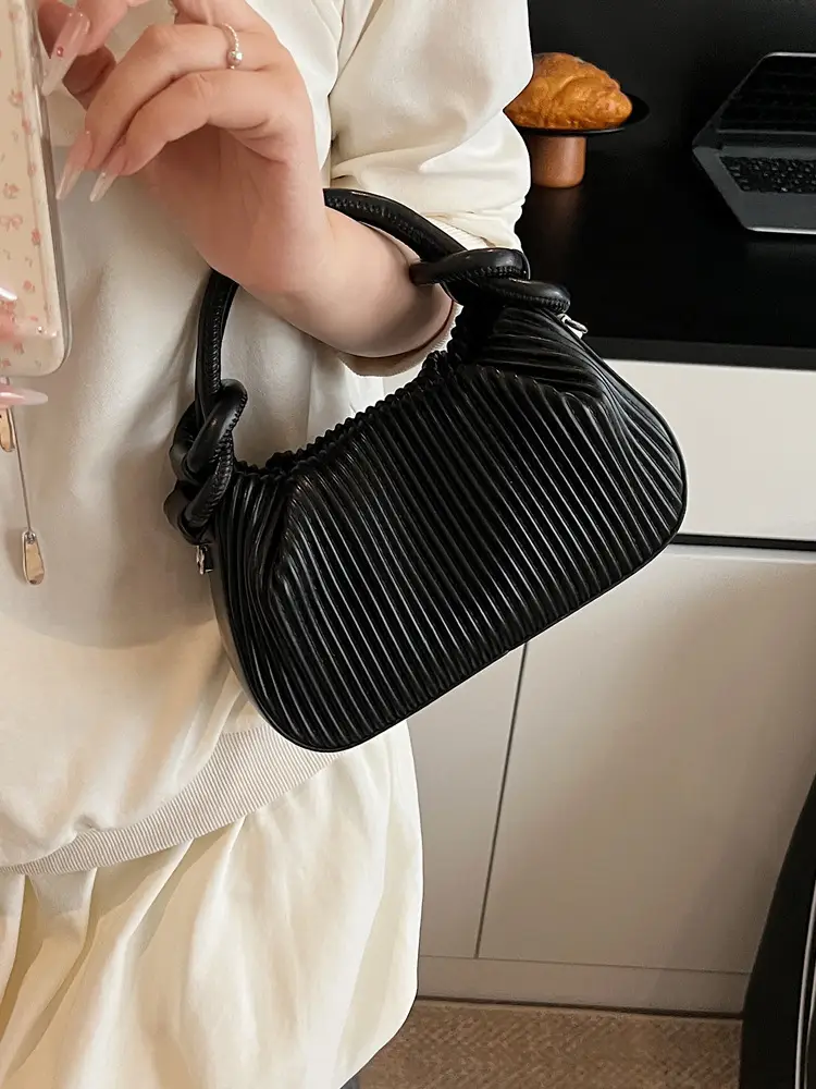 Women Pleated Handbag Yellow 2025 Summer - Image 9