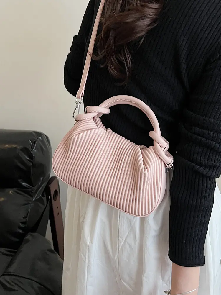 Women Pleated Handbag Yellow 2025 Summer - Image 10