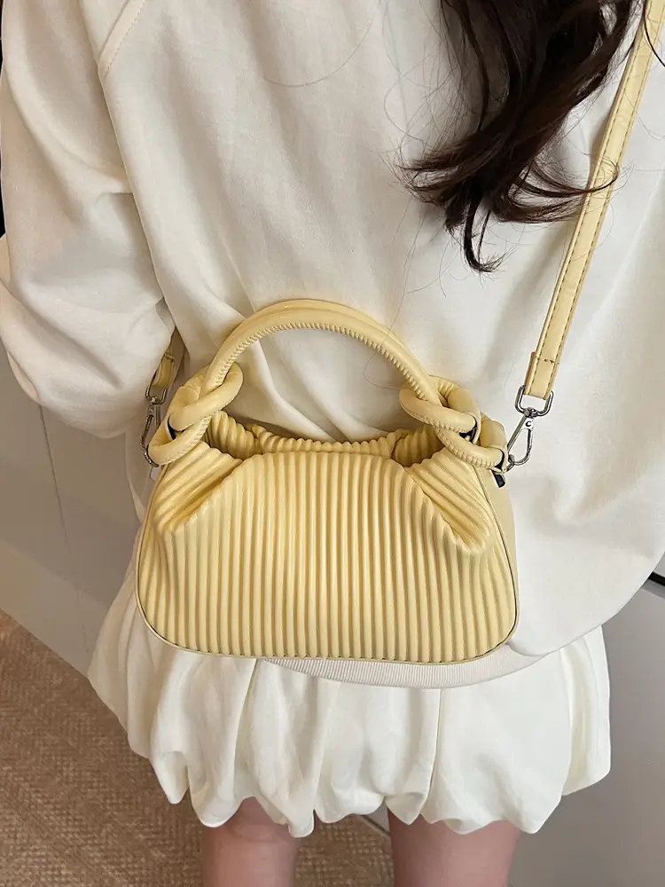 Women Pleated Handbag Yellow 2025 Summer - Image 11