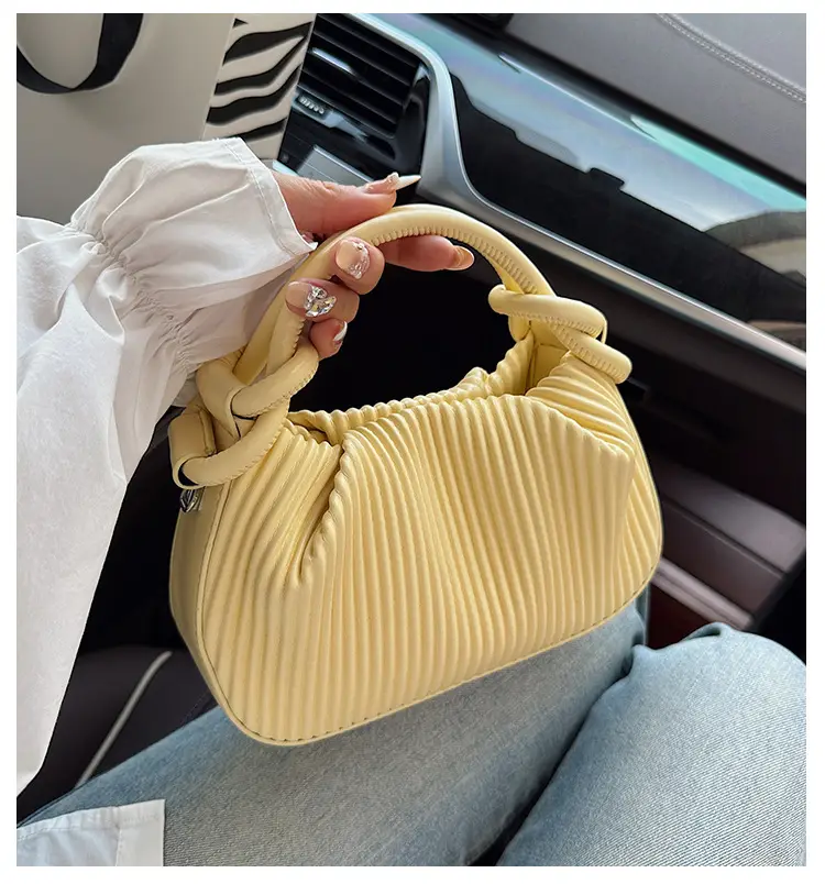 Women Pleated Handbag Yellow 2025 Summer — feature 1