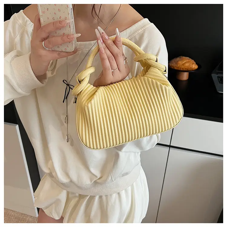 Women Pleated Handbag Yellow 2025 Summer — feature 11