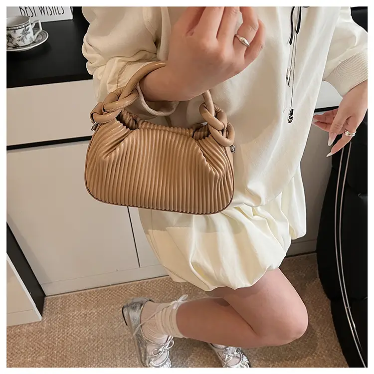 Women Pleated Handbag Yellow 2025 Summer — feature 14