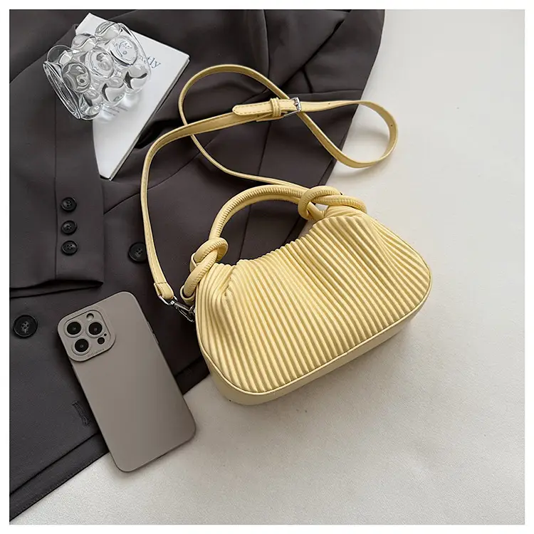 Women Pleated Handbag Yellow 2025 Summer — feature 8