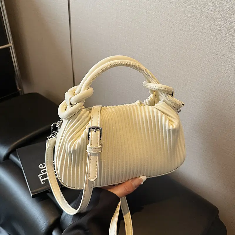 Women Pleated Handbag Yellow 2025 Summer - Image 2