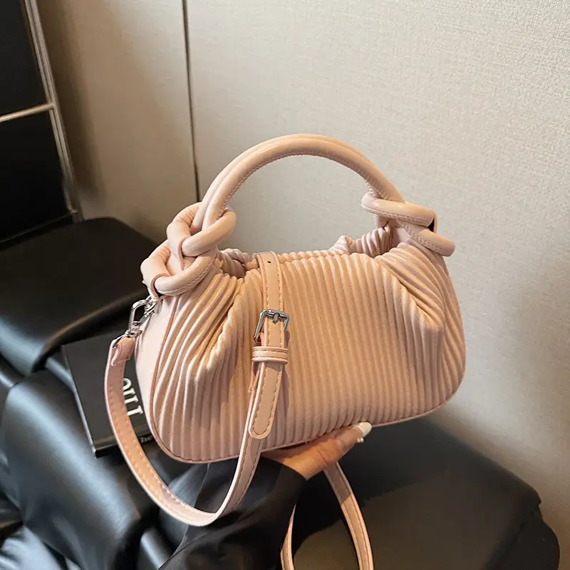 Women Pleated Handbag Yellow 2025 Summer - Image 4