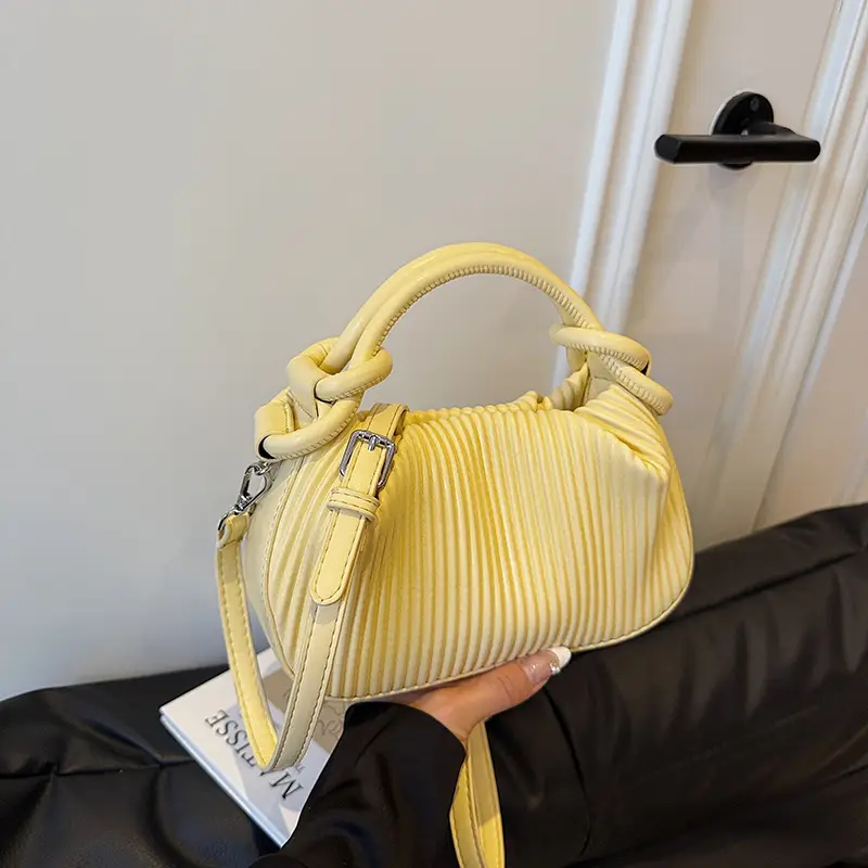 Women Pleated Handbag Yellow 2025 Summer - Image 5
