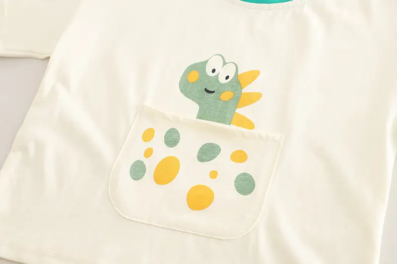 Kids Dinosaur T-Shirt Cream Green Shorts Set — feature 8