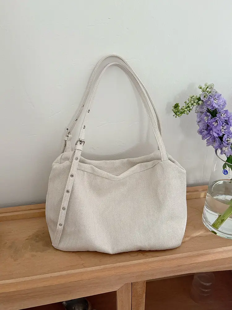 White Canvas Lazy Style Shoulder Bag for College Students — feature 1