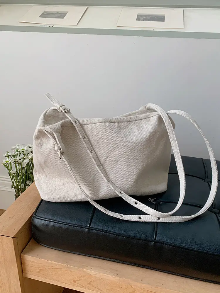 White Canvas Lazy Style Shoulder Bag for College Students — feature 12