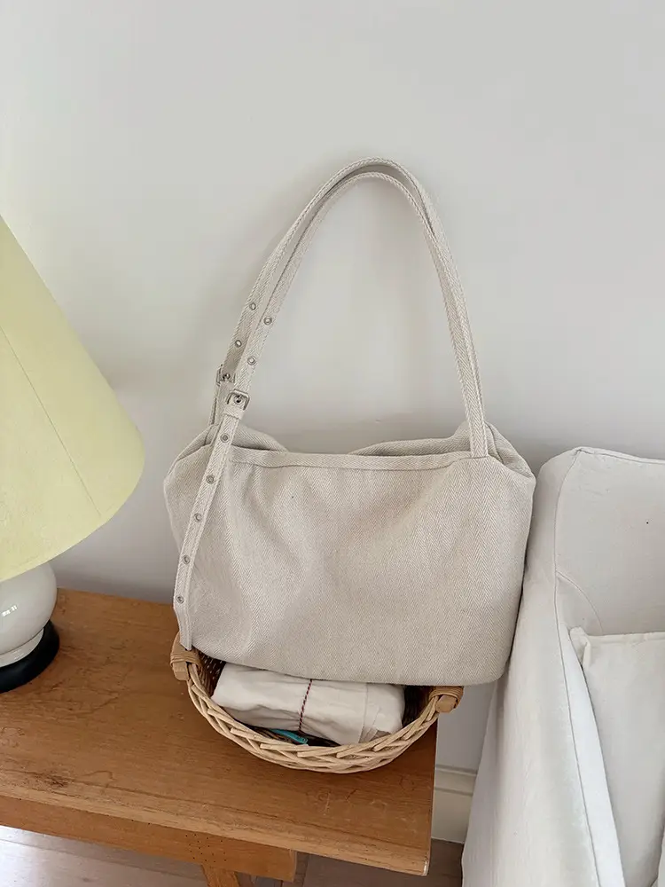 White Canvas Lazy Style Shoulder Bag for College Students — feature 13